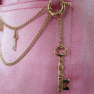St John Marie Gray Pink Pants Gold Chain/Charms 12